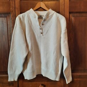 Vintage RedHead For Her 100% Cotton White Ribbed Knit Henley Sweater Size Medium